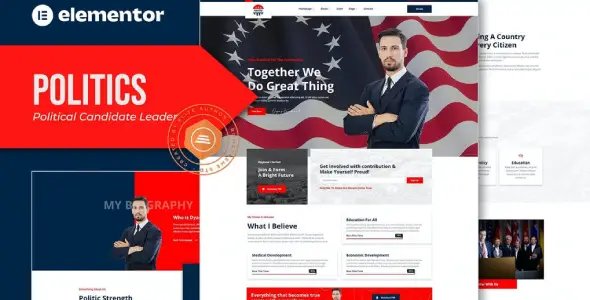 Политика – Шаблон для создания изображений политических кандидатов и лидеров (Elementor Template Kit)