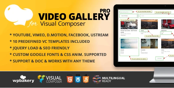 Дополнение Video Gallery Pro jQuery для WPBakery Page Builder