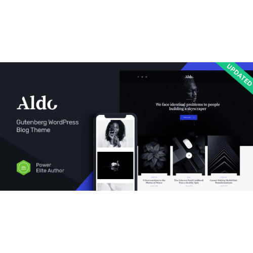 Aldo | Czarno-biały motyw WordPress dla bloga Gutenberg